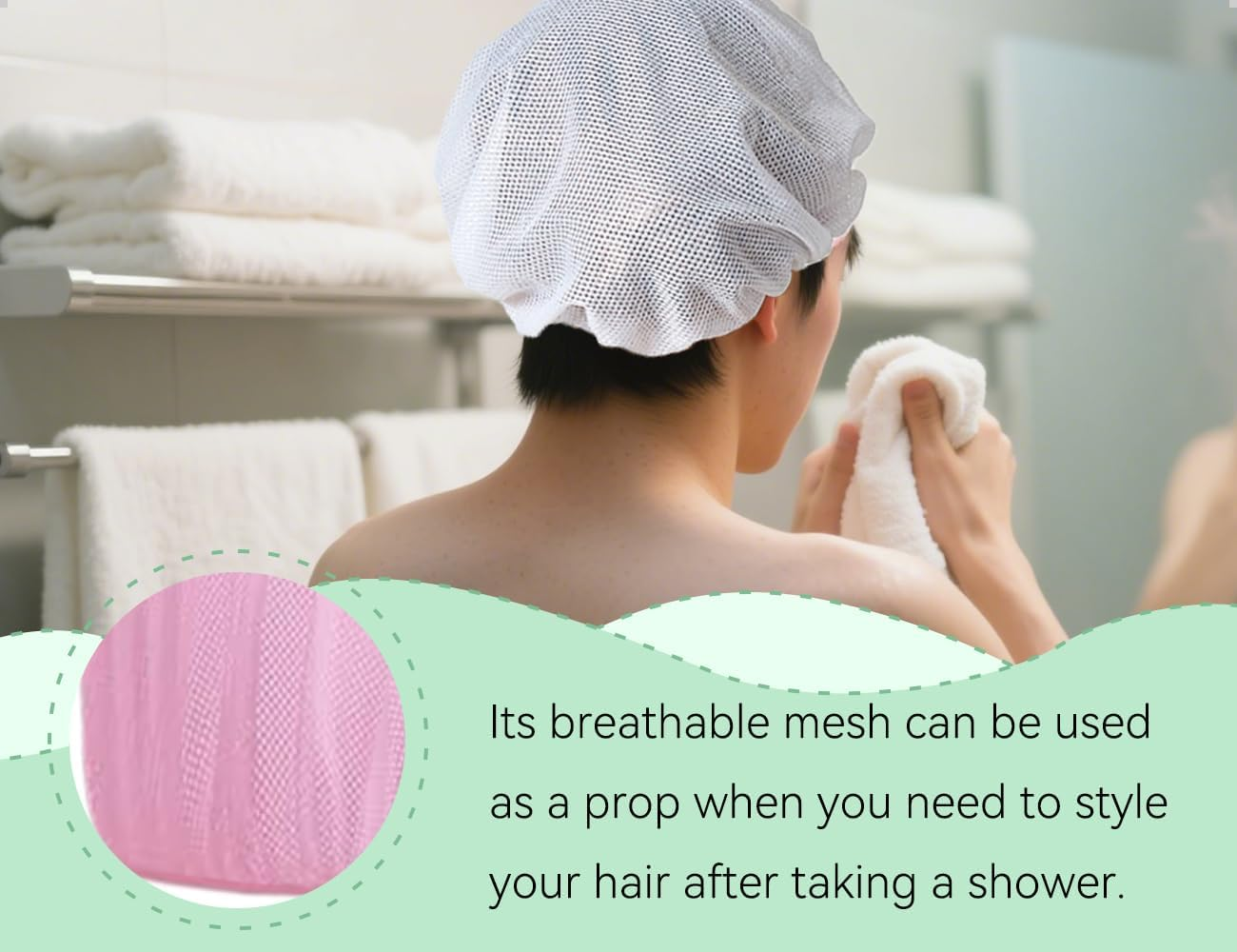 AOYEGIC Pack of 2 Hair Nets, Breathable Drying Caps, Adjustable Hair Nets, Mesh Night Sleeping Cap, Used for Boys and Girls, Home, Bathroom, Work (Pink and White) image number 6