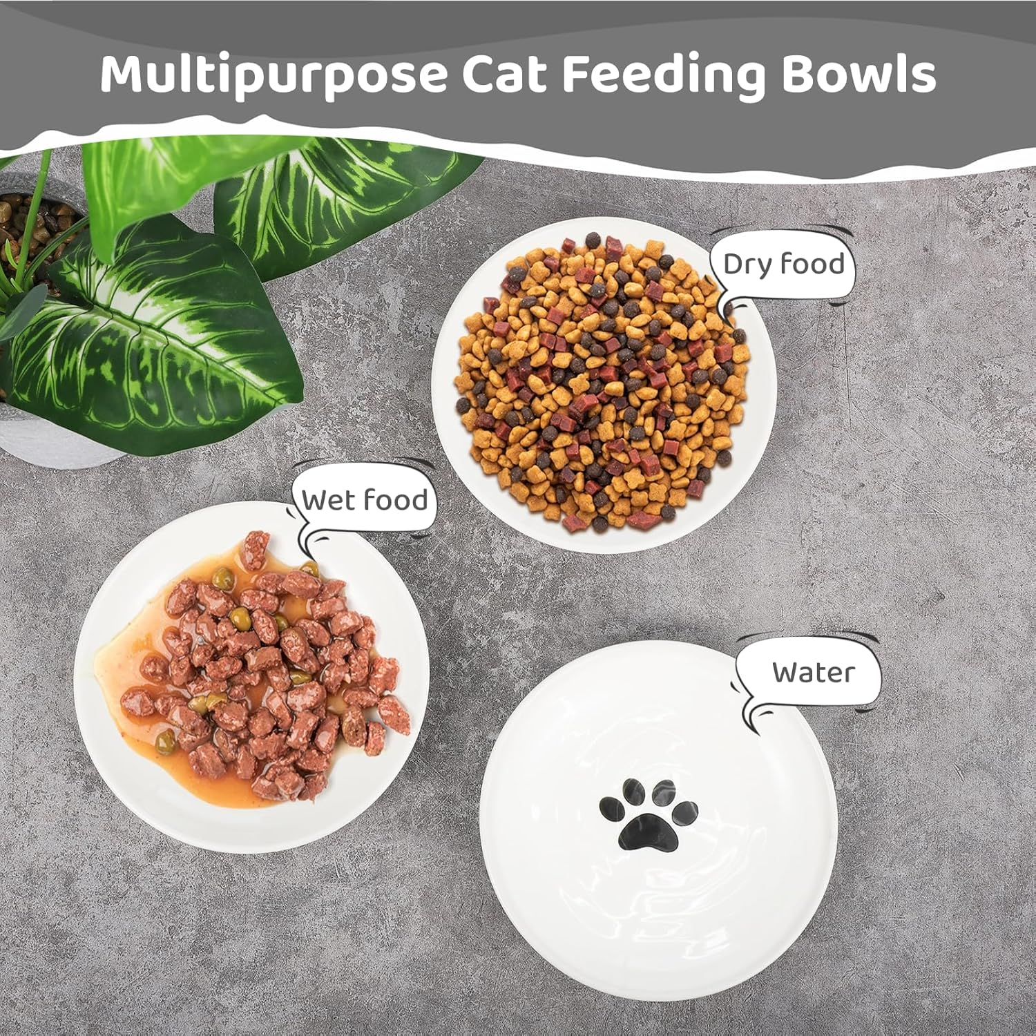 Dorakitten Ceramic Cat Food Plates for Wet Food, Wide Bowls to Stress Relief of Whisker Fatigue Cat Dishes, Shallow Bowls for Kittens2 image number 2