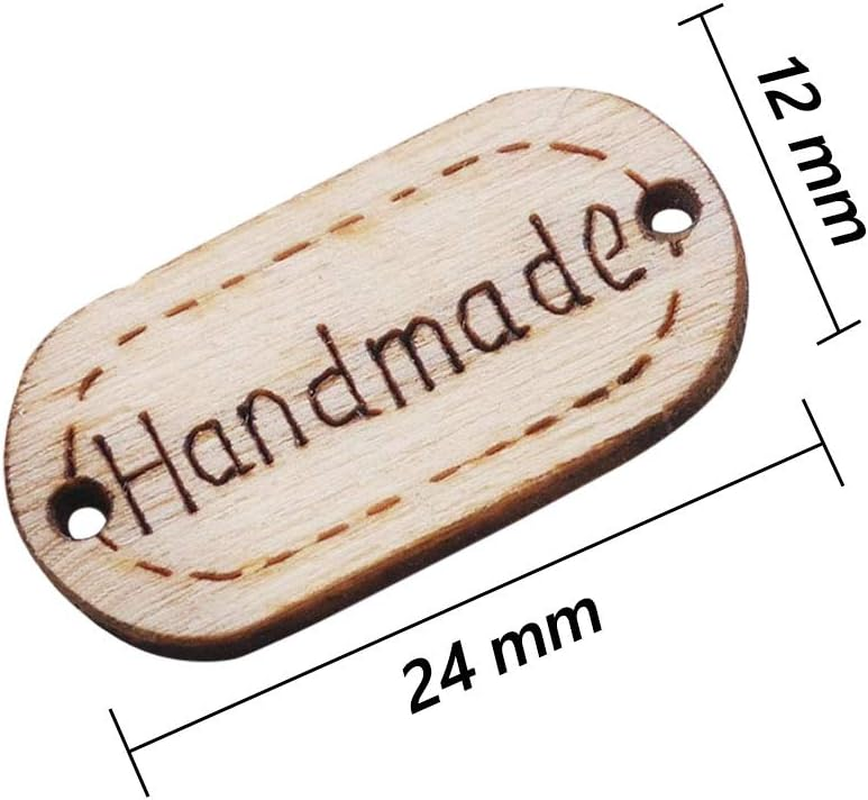 Onwon 200 Pieces Handmade Tag Label Oval Wood Handmade Tags Button Wooden Buttons with 2 Hole for Crafts Sewing Scrapbooking Clothing Decoration