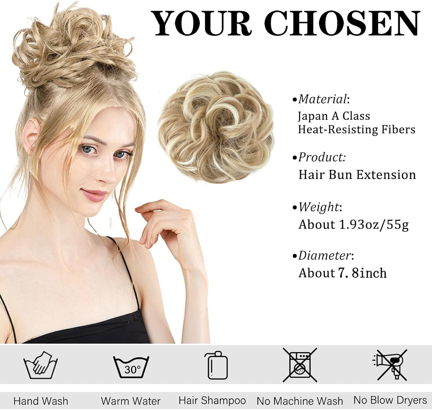 Hair Topper&mdash; Wavy Curly, Elastic, 7.8Inch Diameter&mdash;For Updos,Messy Bun,Ponytails, Daily Looks&mdash;Ideal for Women, Partygoers, Style Lovers (2PCS, Dirty Blonde) image number 3