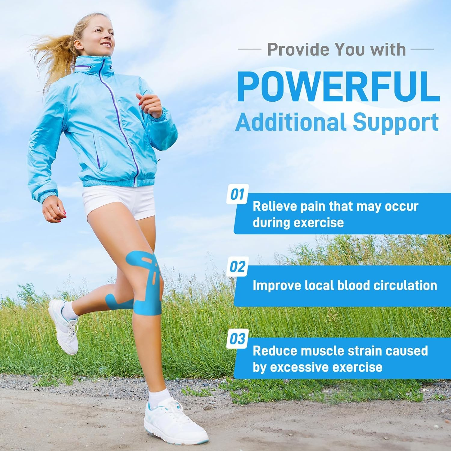 MILIOG Kinesiology Tape for Knees | 16-Pack Precut Elastic Sports Tape | Waterproof & Breathable Knee Support for Pain Relief, Running, Cycling | Latex-Free, Sweatproof Athletic Joint Tape image number 2