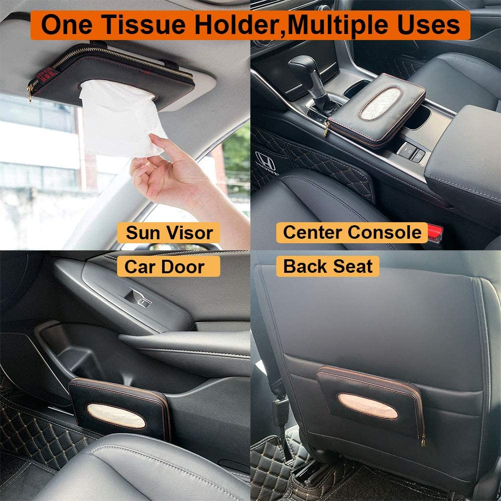Cartisen Car Tissue Holder, Sun Visor Tissue Holder, Car Visor Napkin Holder, PU Leather Backseat Tissue Case Holder for Car Vehicle with Zipper (Black) - Beige image number 7