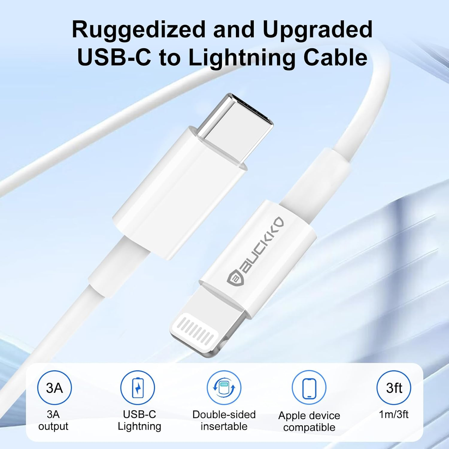 Buckko 1M 100Cm USB-C to USB-L Charge Cable Connector for Iphone 14 13 12 11 X XR 8 7 6 Pro/Pro Max plus Series, Ipad, Synchronize and Charging Cable Compatible with Lightning image number 2