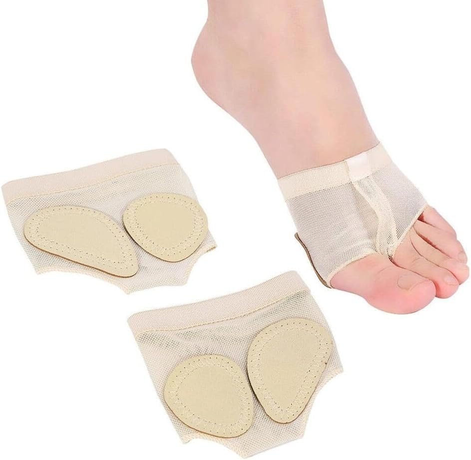 AIMALL Ballet Dance Foot Thongs, Toe Undies Forefoot Cover Half Lyrical Shoes Paws Pad, Flexible Knitted Fabric, Beige, S-XL Sizes for Dance & Casual Use