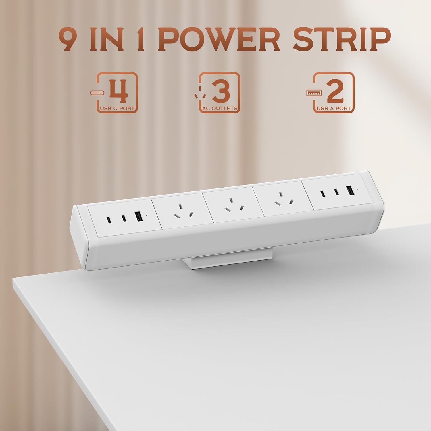 Desk Power Board with USB, Haiaoyyds Aluminium Alloy Clamp Powerboard - 3 Outlets, 6 USB Ports, 1.8M Cable, Desktop Mounted Power Strip for Home, Office, Workspace (White) image number 3