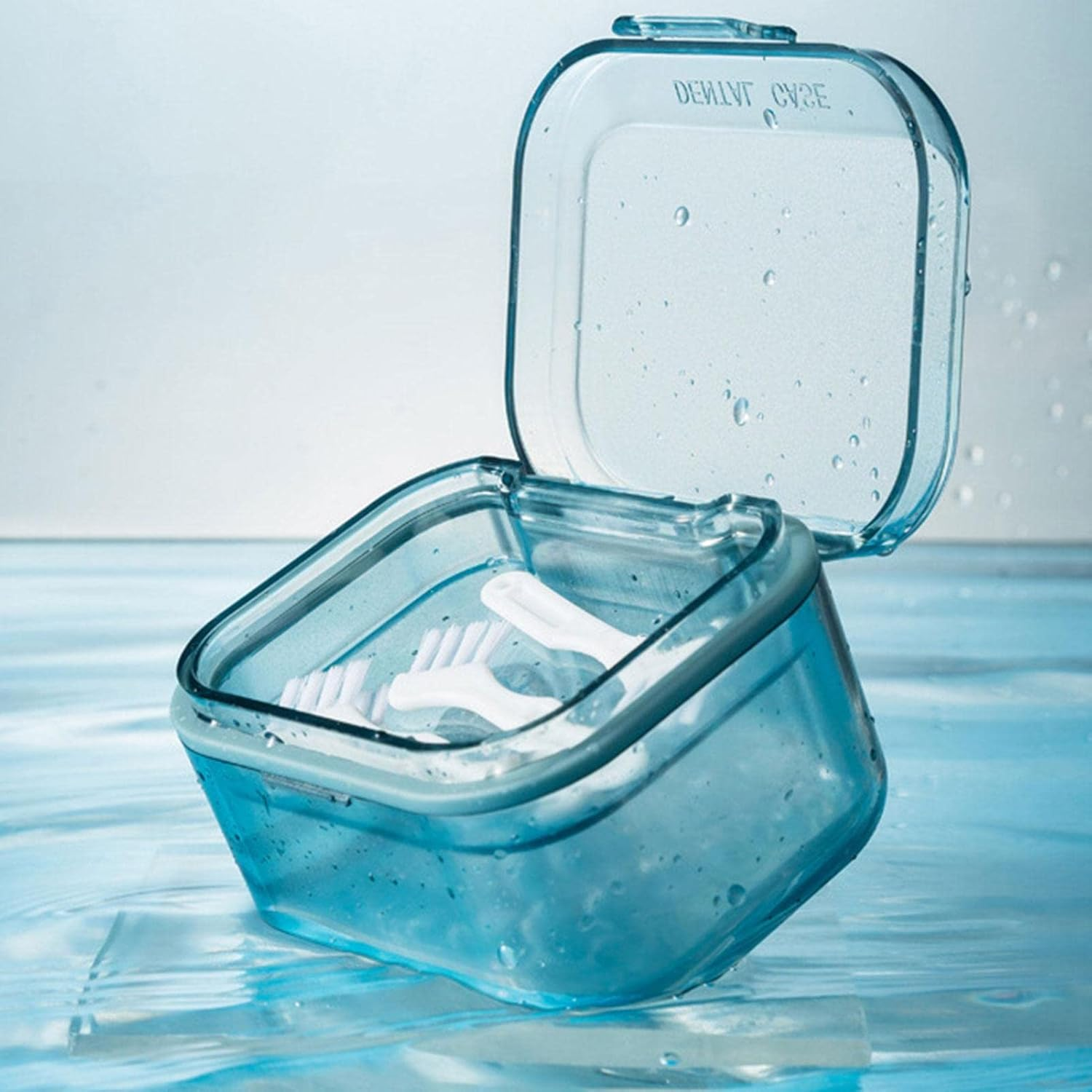 False Teeth Container,Denture Cleaning Case - Denture Box with Strainer, Night Cleaner Denture Bath Box for Retainer, Mouthguard, False - Black image number 5