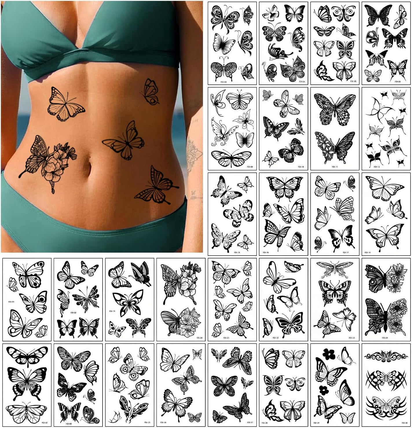 TORMEN 30 Sheets Temporary Tattoos, Butterfly Style Temporary Tattoos&ndash; Waterproof, Realistic & Long-Lasting Fake Tattoos for Kids, Adults, Parties & Festivals (Butterfly Style-B)
