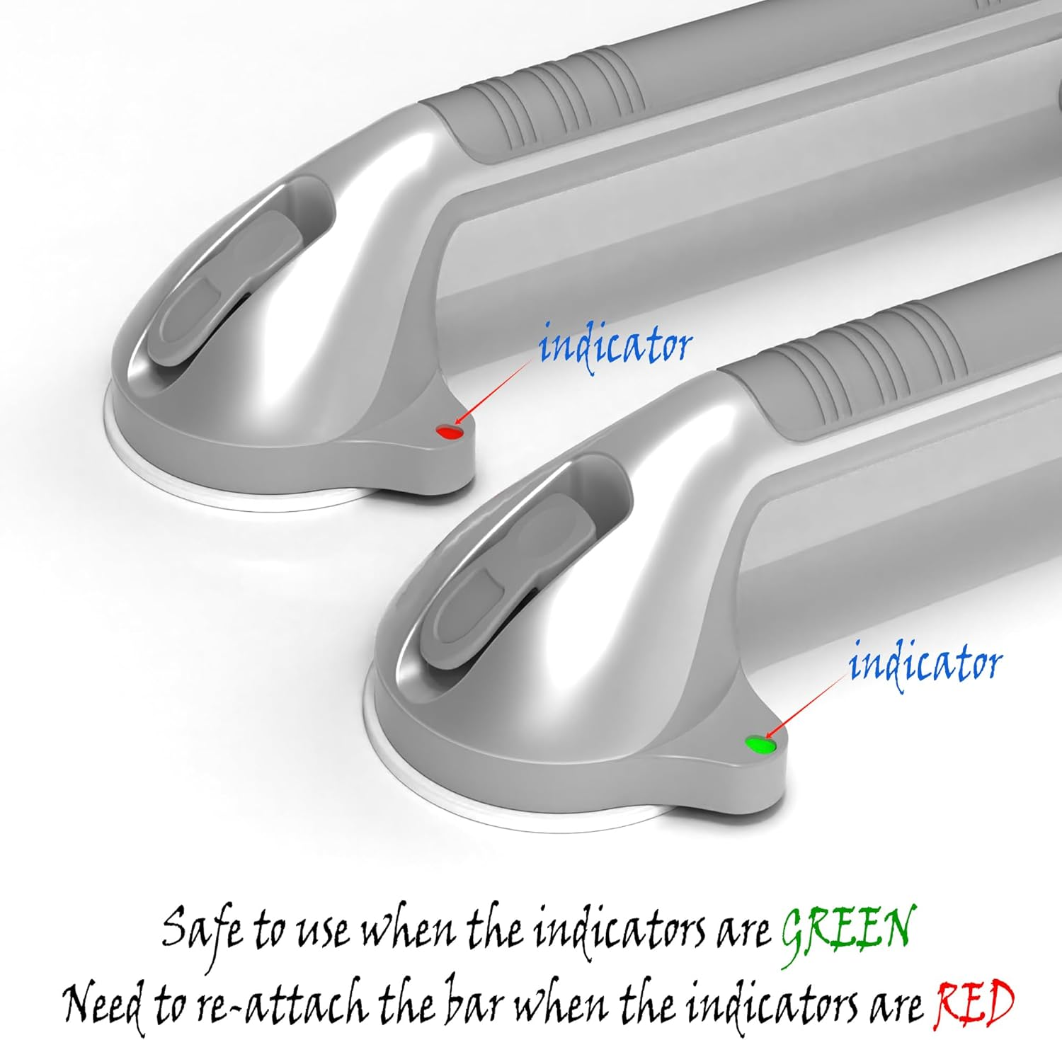 17&ldquo; Suction Shower Grab Bar with Indicators, Tool-Free Installation, Steady Handle for Balance Assist for Bathtub, Toilet, Bathroom, Dual Tone, Silver/Gray 2-Pack image number 2