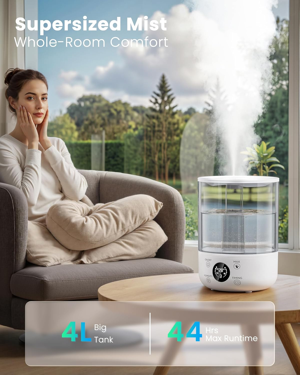 STORM HERO Air Humidifier for Bedroom - 4L Top Fill Humidifiers Cool Mist with 360&deg; Nozzles, Auto Shut off Humidify for Large Room, Plants, Baby Nursery, Indoor, Night Light, Easy to Clean image number 2