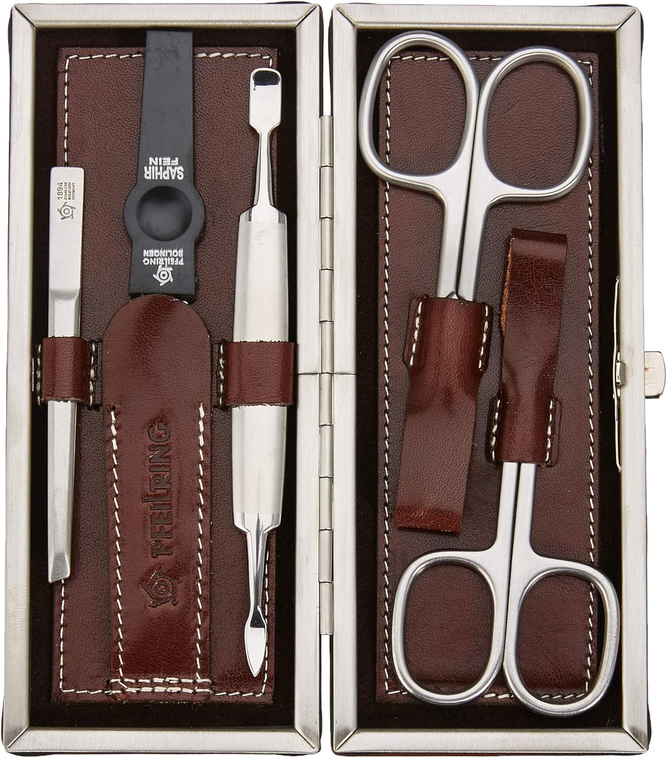 Pfeilring RH 5-Piece Manicure Case Nappa Leather Brown Inox Stuffing in Box image number 3