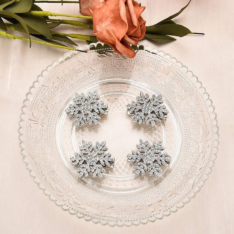 Snowflake Hair Clip Sparkly Rhinestone Hair Accessories for Girls Christmas Hair Barrette Hairpins for Wedding Bride Holiday Christams Party Metal Alligator Clip for Hair 4PCS image number 4