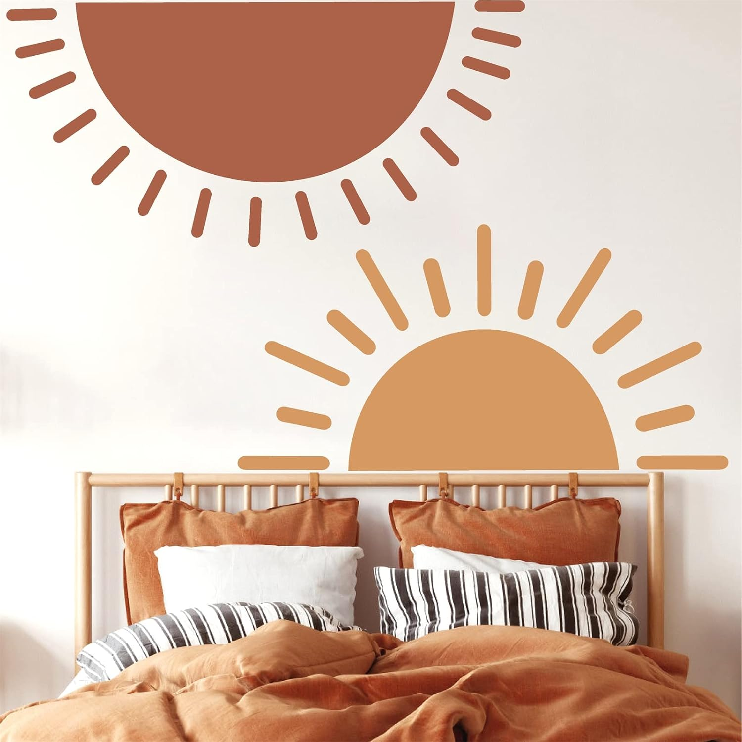 Half Sun Wall Decal Large Wall Decal Sunshine Wall Stickers Vinyl Wall Art Decals Removable Sun Decals for Walls Sunrise Sticker Peel and Stick Headboard Wall Decals for Nursery Kids Room Bedroom