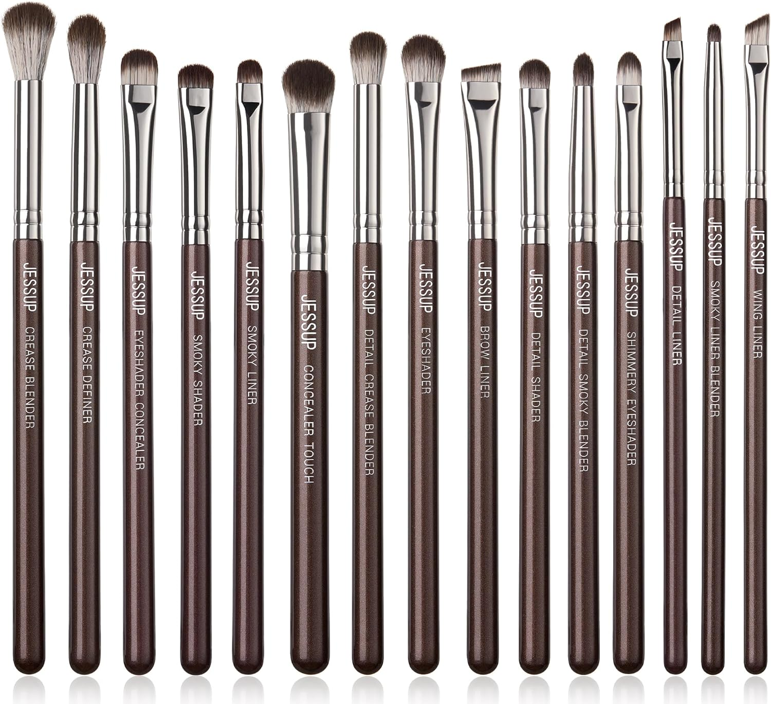 Jessup 15Pcs Professional Makeup Brushes Set Make up Brush Tools Kit Cosmetics Tools Eye Liner Shader Wood Handle Natural-Synthetic Hair Brushes Pearl Black/Silver (Black/Silver), T177