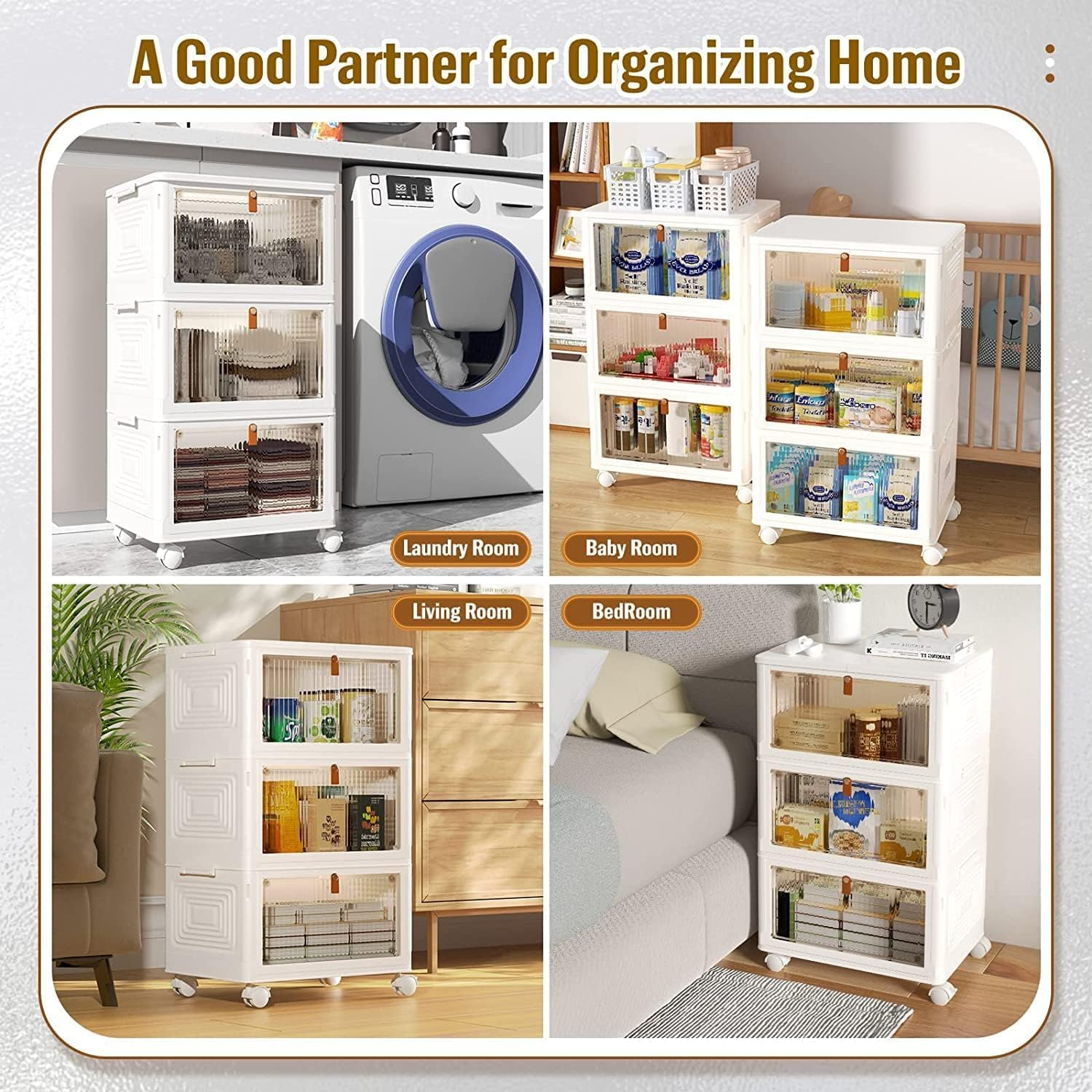 3 Tier Stackable Plastic Storage Bins with Lids and Wheels -Totally 69 Litres Closet Organizers and Storage Box, Foldable Storage Containers for Home, Pantry, Office, Dorm Room image number 2