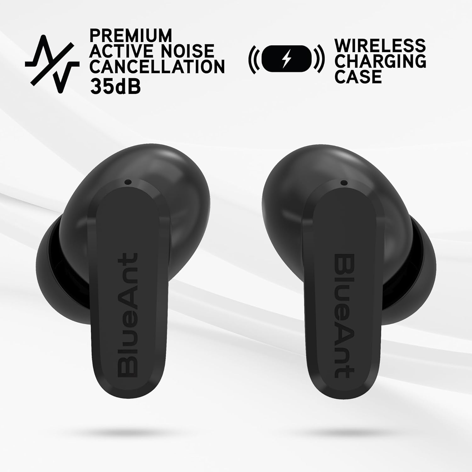 Blueant Pump Air Ultra True Wireless Bluetooth Earbuds, Active Noise Cancelling, Clear Calls with Multi-Mic Tech, All-Day Battery with Wireless Charging Case, Sweatproof In-Ear Design, Black image number 4