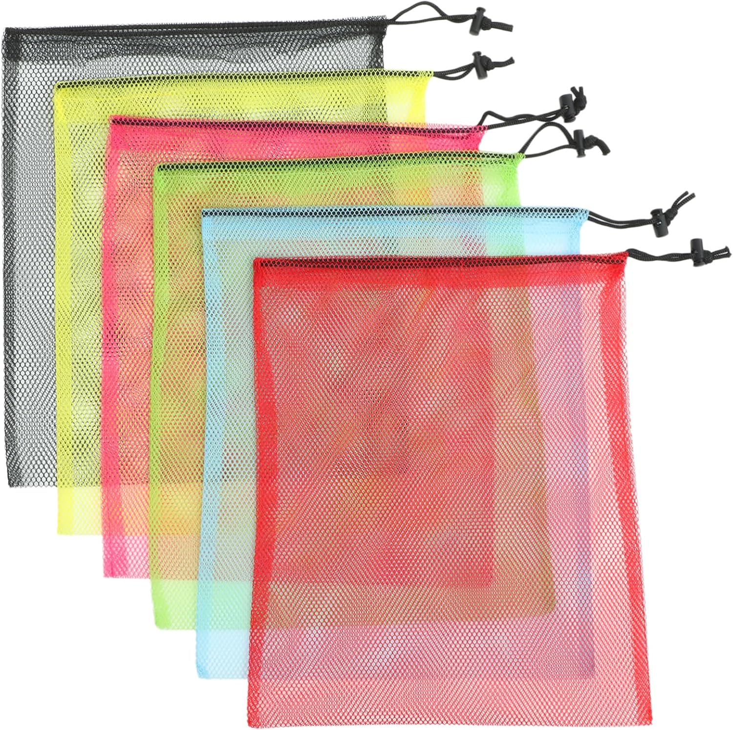 NIYANGLE 12Pcs Nylon Polyester Mesh Drawstring Bags Laundry Storage Sacks for Sports Equipment Travel Beach Swimming Gear with Multi-Color Set image number 1