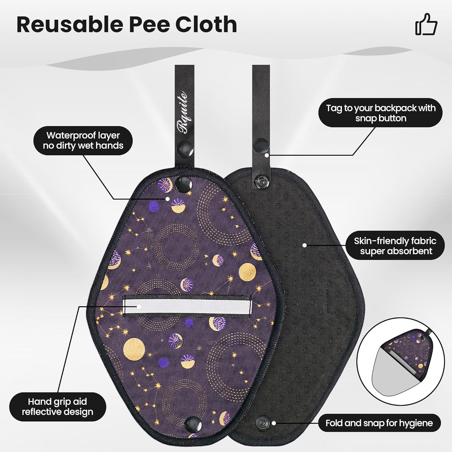 Rquite Female Urinal Pee Cloth Set, Portable Female Urination Device, Reusable Pee Funnel & Rag with Discreet Carry Bag, Silicone Urine Cup for Women Camping Gear Hiking Accessories - Purple image number 6