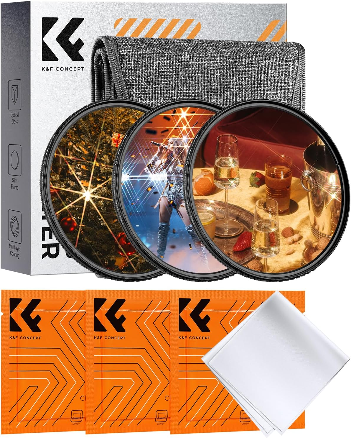 K&F CONCEPT 82Mm Star Filters Kit (3 Pcs) - 4/6 / 8 Points Cross Screen Starburst Filters Set with 3 Cleaning Cloth for Camera Lens 18 Layer Coating Ultra Slim Optical Glass(Nano-K) image number 1
