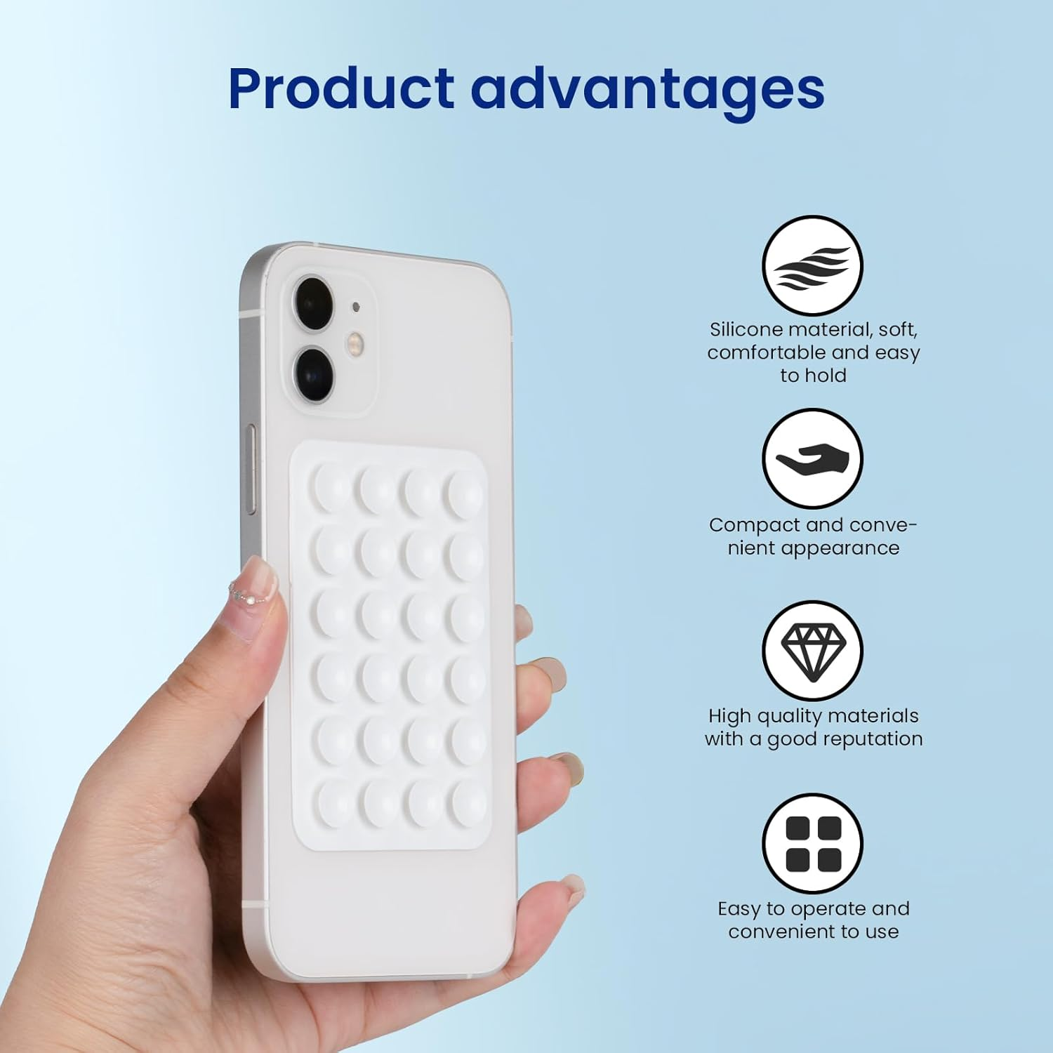 MYHOGOOD 2 Pcs Silicone Suction Phone Case, Non Slip Phone Suction Pad with 24 Suction Cups, White Suction Phone Holder Hands-Free Sticky Phone Grip, Phone Sucker Pad for Selfies and Tiktok Videos image number 1