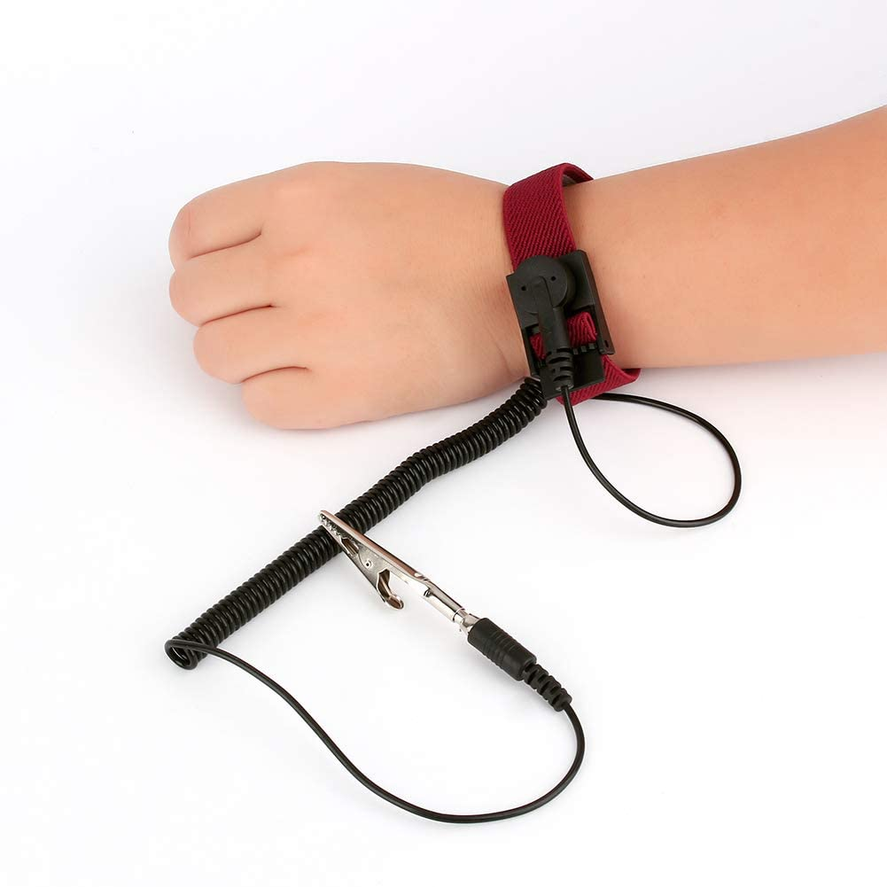 Anti Static Wrist Strap with Grounding Wire & Alligator Clip | Reusable ESD Bracelet for Electronics, PC Build, Computer Repair | Adjustable Conductive Wristband for Static Discharge Protection image number 1