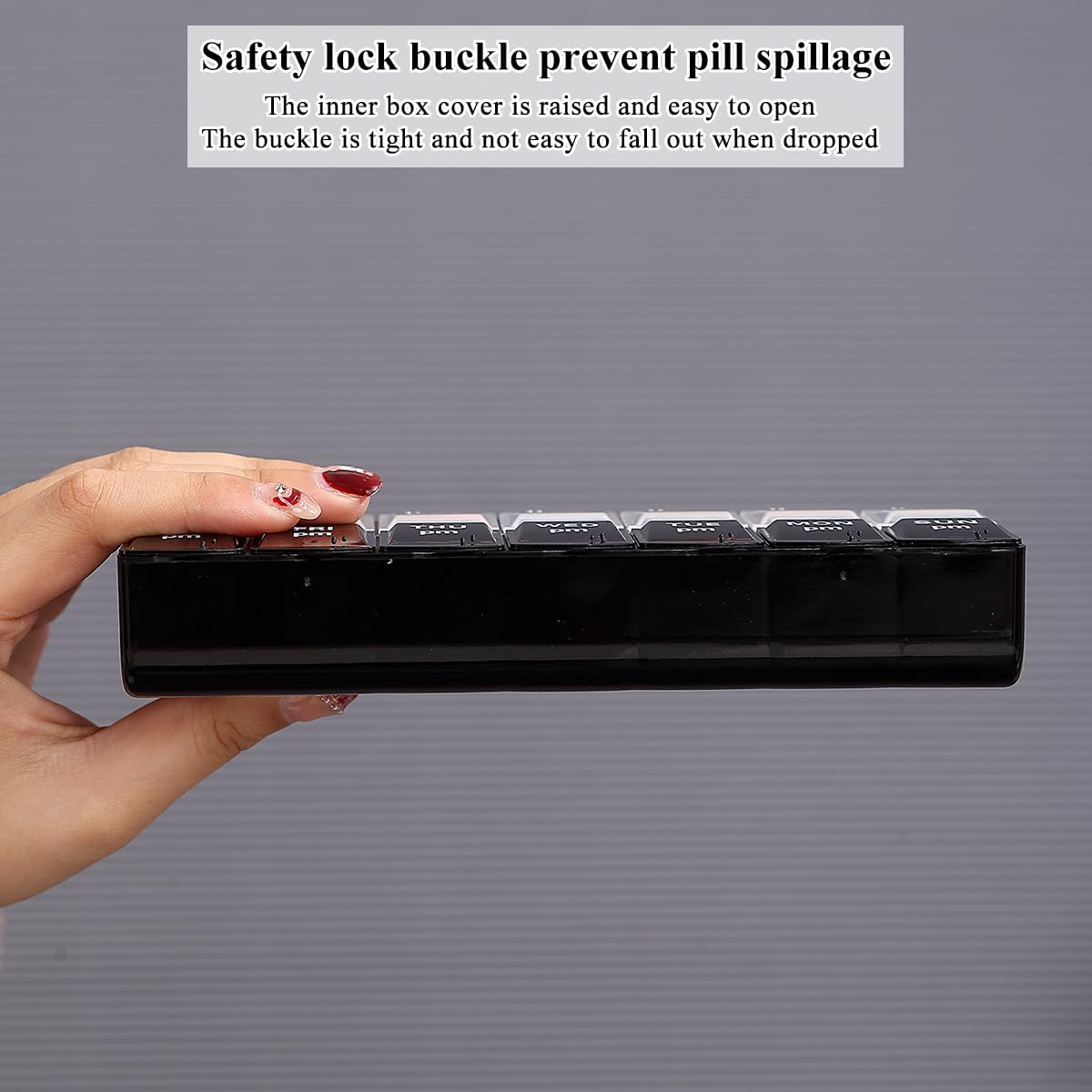 Berglander Pill Organizer 7 Day 2 Times a Day, Large Weekly AM PM Pill Box, Day Night Medicine Organizer, Pill Case 2 per Day, Pill Container Twice a Day Black and White Lid image number 3