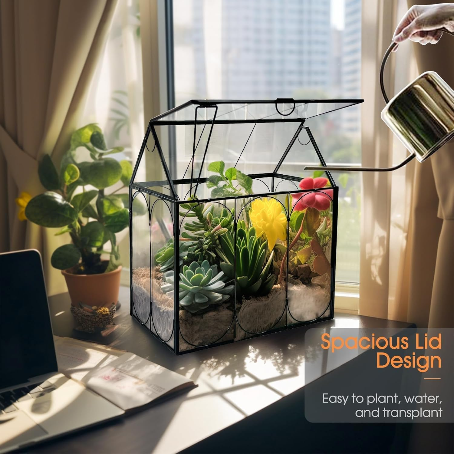 Glass Plant Terrarium with Lid &ndash; House-Shaped Indoor Terrarium Jar Kit for Succulents, Venus Flytraps, and Air Plants &ndash; Decorative Mini Planter for Home or Office (No Plants or Light Included) image number 3