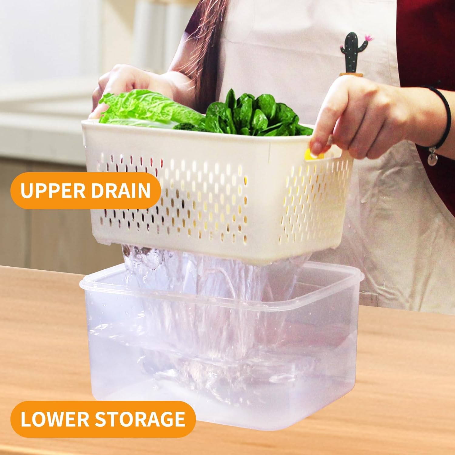 4 Pack Fruits Storage Containers for Fridge, Leakproof Produce Food Storage with Removable Colanders & Lids, Large Fruits Veggie Wash - Dishwasher & Microwave Safe Keep Vegetables Berry Fresh Longer image number 1