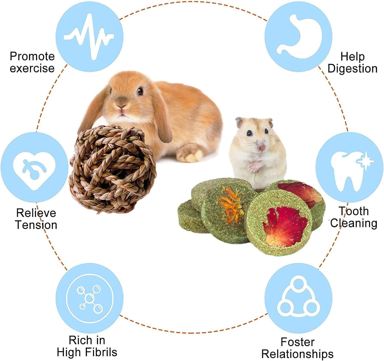 Rabbit Chew Toys, Natural Bunny Chew Toys, Hamster Chew Toys Set, Small Pets Teeth Care Molar Exercise Bunny Toys for Rabbits, Guinea Pig, Hamster and Other Small Animals image number 5