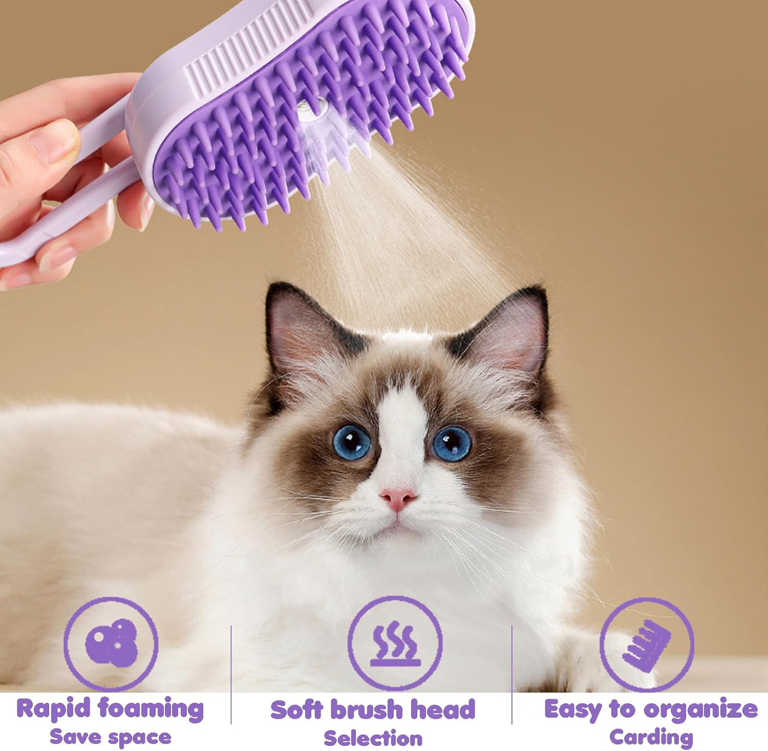 DONGTATA 3-In-1 Cat Steam Brush Cat Steamer Cat Brush Cat Spray Massage Comb Cat Massage Brush Eliminate Flying Hair for Cat and Dog Pet Brush image number 4