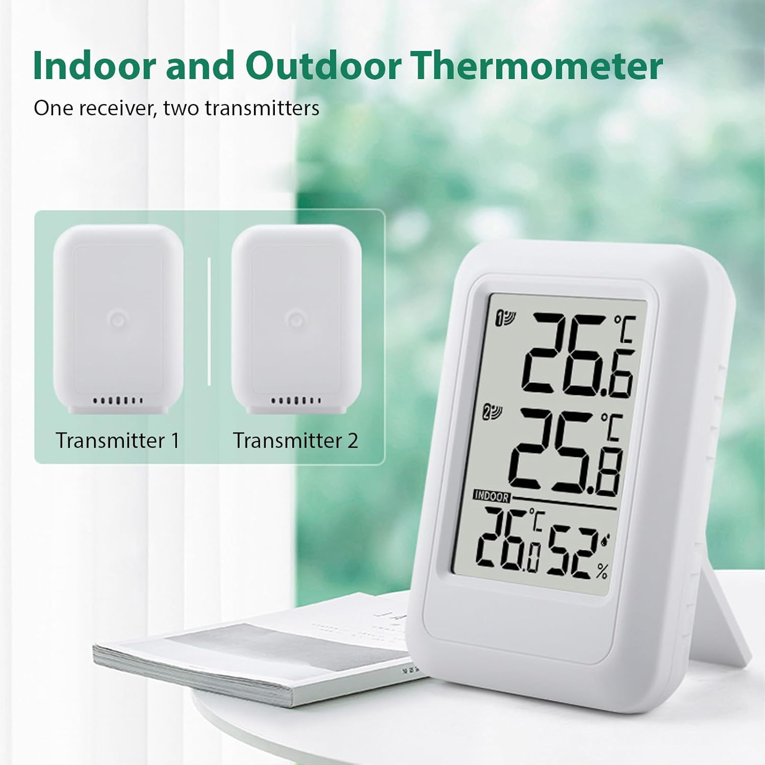 Indoor Outdoors Thermometer Wireless Hygrometer Humidity Monitor 2 Sensors