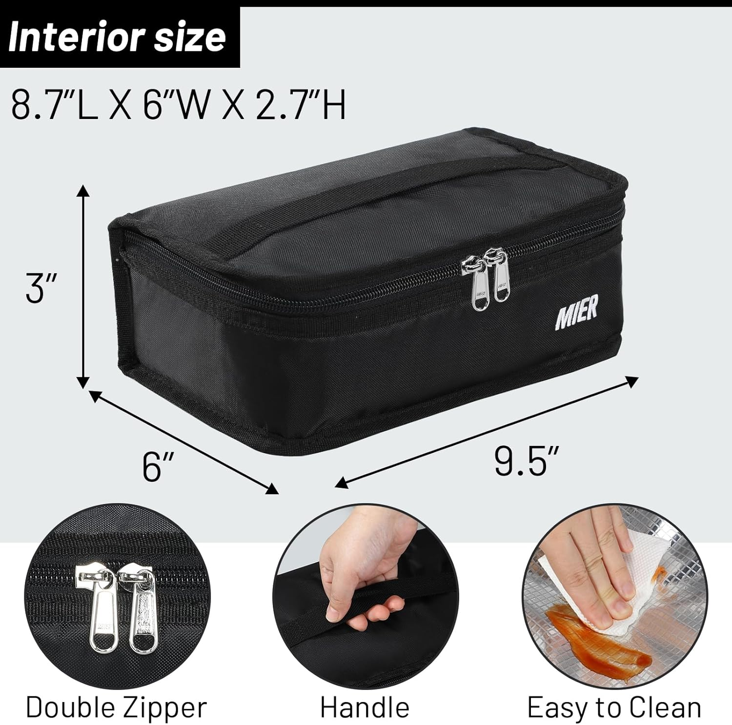 MIER Insulated Lunch Bag Small Lunch Box Bag Women Men Kids Portable Mini Cooler Bag for School Work Travel 5L, Black - Blue image number 6