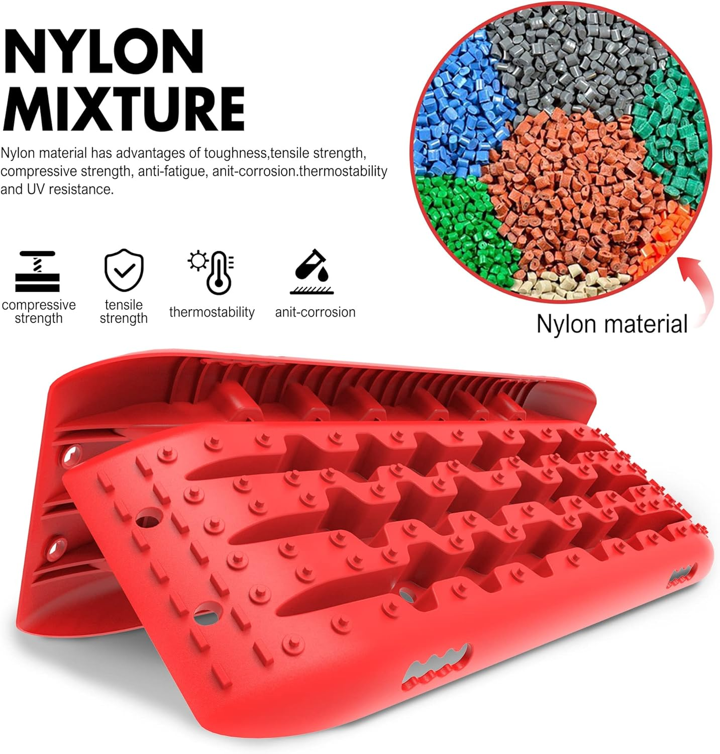 X-BULL Recovery Tracks 4X4 Recovery Boards Offroad 4Wd Tracks 22046LBS/10000KG Stand for Automotive Accessories Tires and Wheels in the Sand Mud Snow(Gen 2.0 Red) image number 4