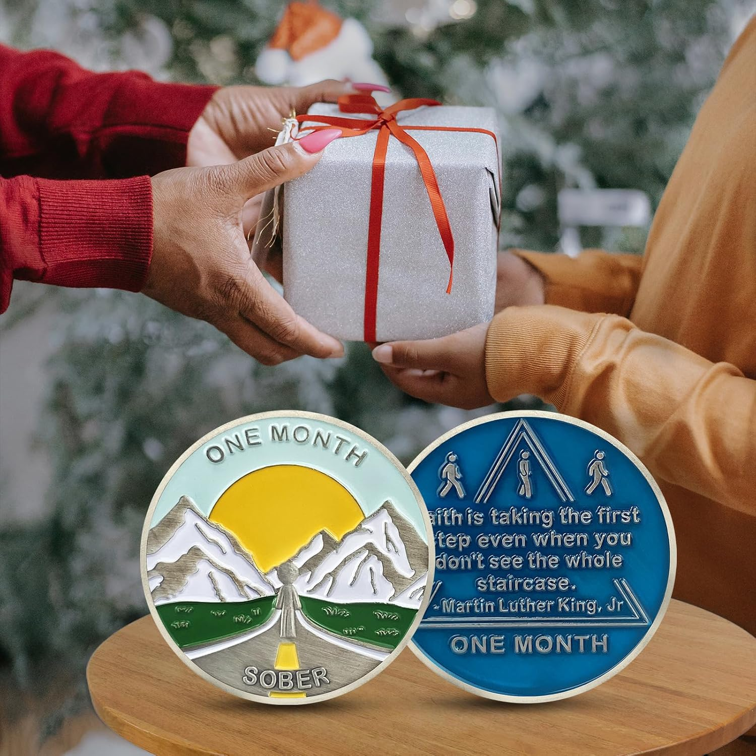 1 Month Sobriety Coin AA Chips and Medallions One Month Sobriety Chip 30 Days Sobriety Gifts for Men Women Alcoholics Anonymous Gifts Addiction Recovery Gift image number 3