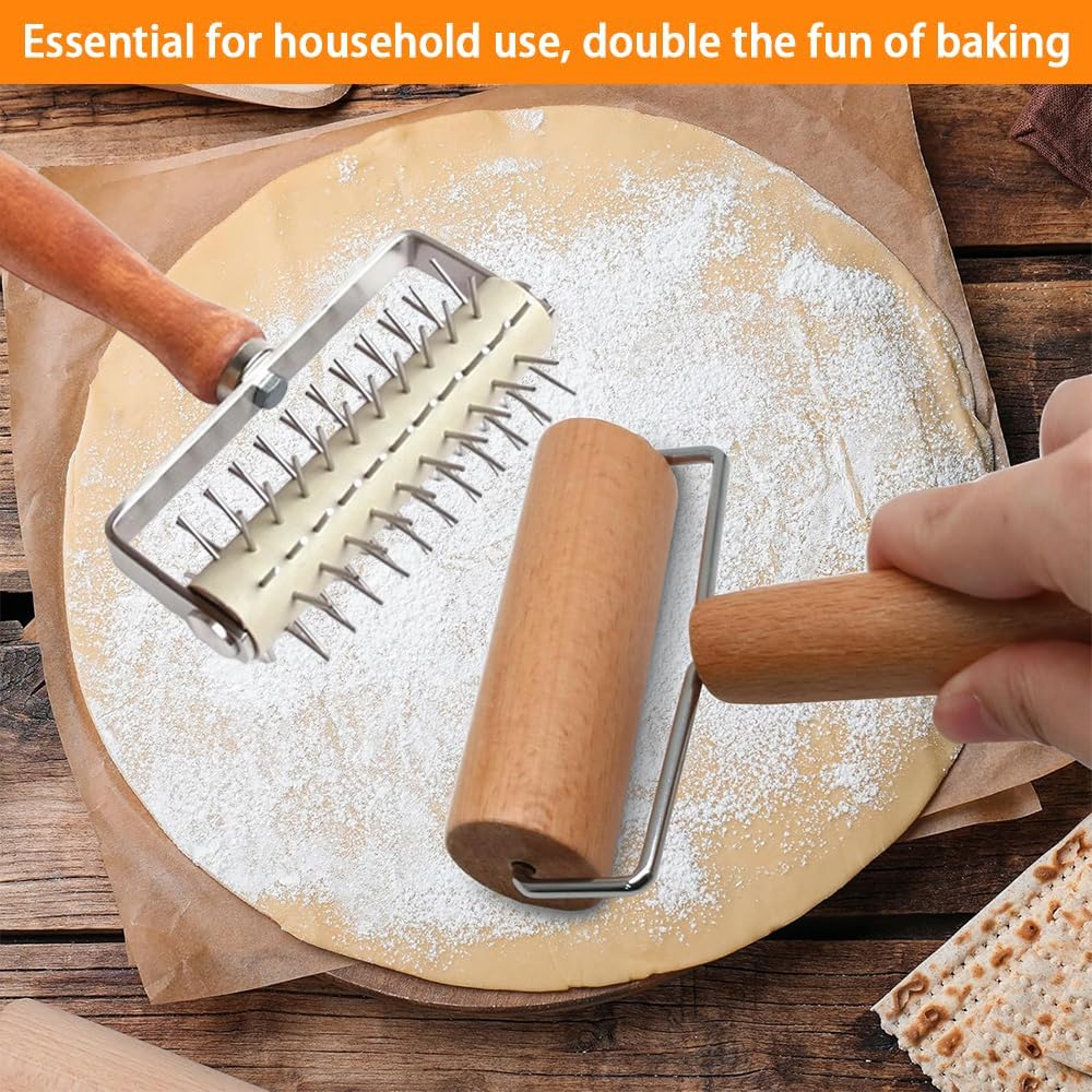 Dough Roller & Dough Docker,Baking Roller Pin Set,Hole Maker Puncher Rolling Pin Set,Baking Tools,Dough Cutter and Pin,For Pizza, Cookie, Pie, Pastry, Bread, Crust image number 1