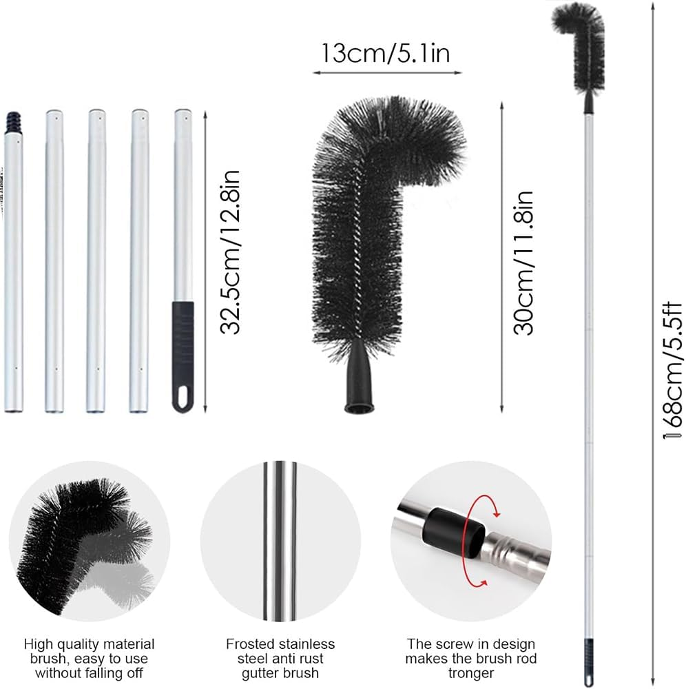 FUNNTY Gutter Cleaning Brush, 5.5 FT Gutter Cleaning Tools from the Ground with Telescopic Pole, Enduring Gutter Cleaning Tools, Easy to Clean Gutter Cleaning Brush for Cleaning Leaves Debris Window