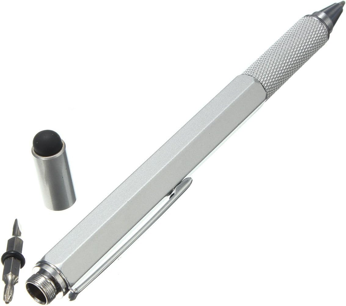 6 in 1 Tech Tool Pen with Ruler, Ballpoint Pen, Levelgauge, Stylus and 2 Screwdriver, Sturdy Aluminum Multifunction Tools Pen for Smartphones and Tablets (Silver) image number 6