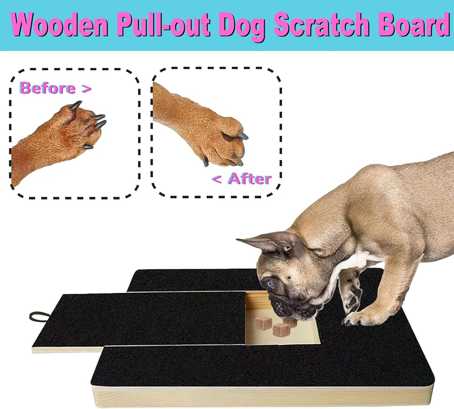 AIMALL Wooden Pull-Out Dog Scratching Board &ndash; Durable Pet Grooming Tool, Interactive Nail Trimmer for Home Use, Includes Replaceable Sandpaper image number 4