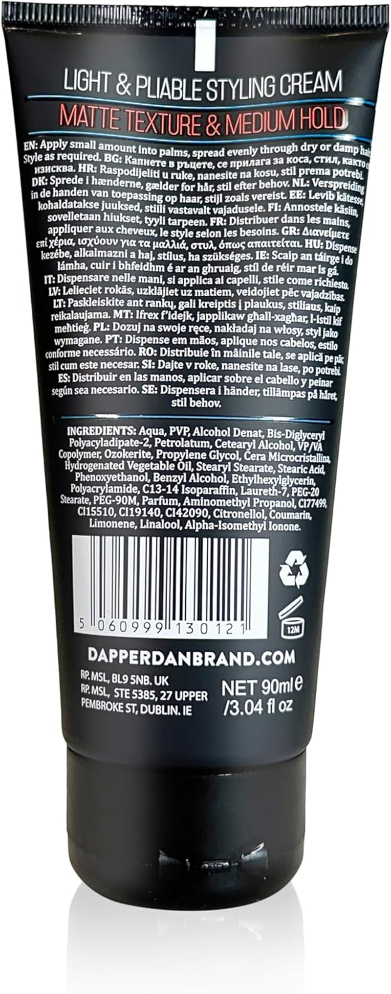 Dapper Dan Signature Style Medium Hold Styling Cream, Hair Styling Cream for Men, Matte Finish & Medium Hold 3.04 Fl Oz