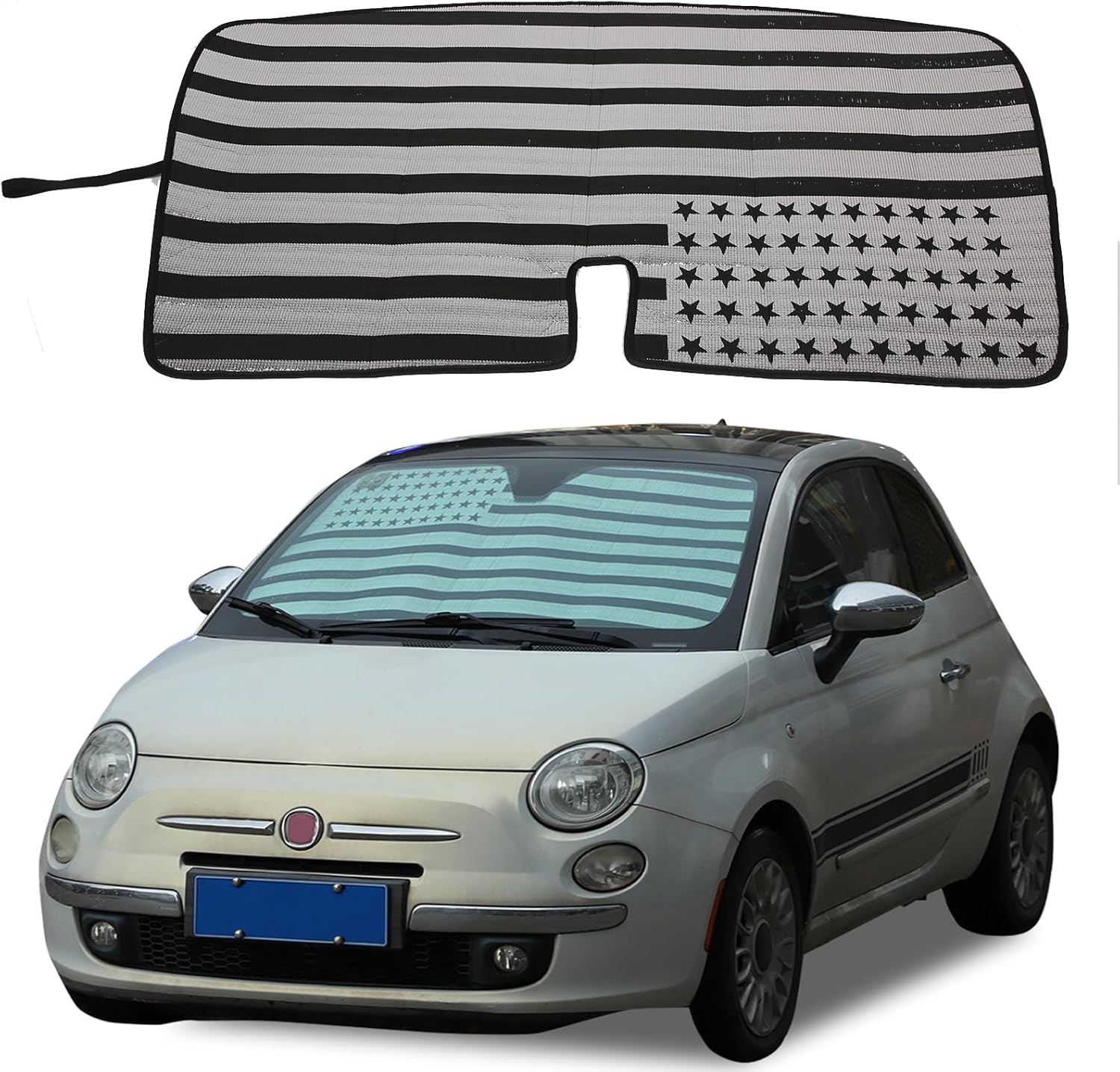 The Original Windshield Sun Shade Compatible with Fiat 500 2010-2024 Abarth 595 2014-2024 Car Windshield Reflective Sunshade Protector Sun Shade Accessories (Silver)