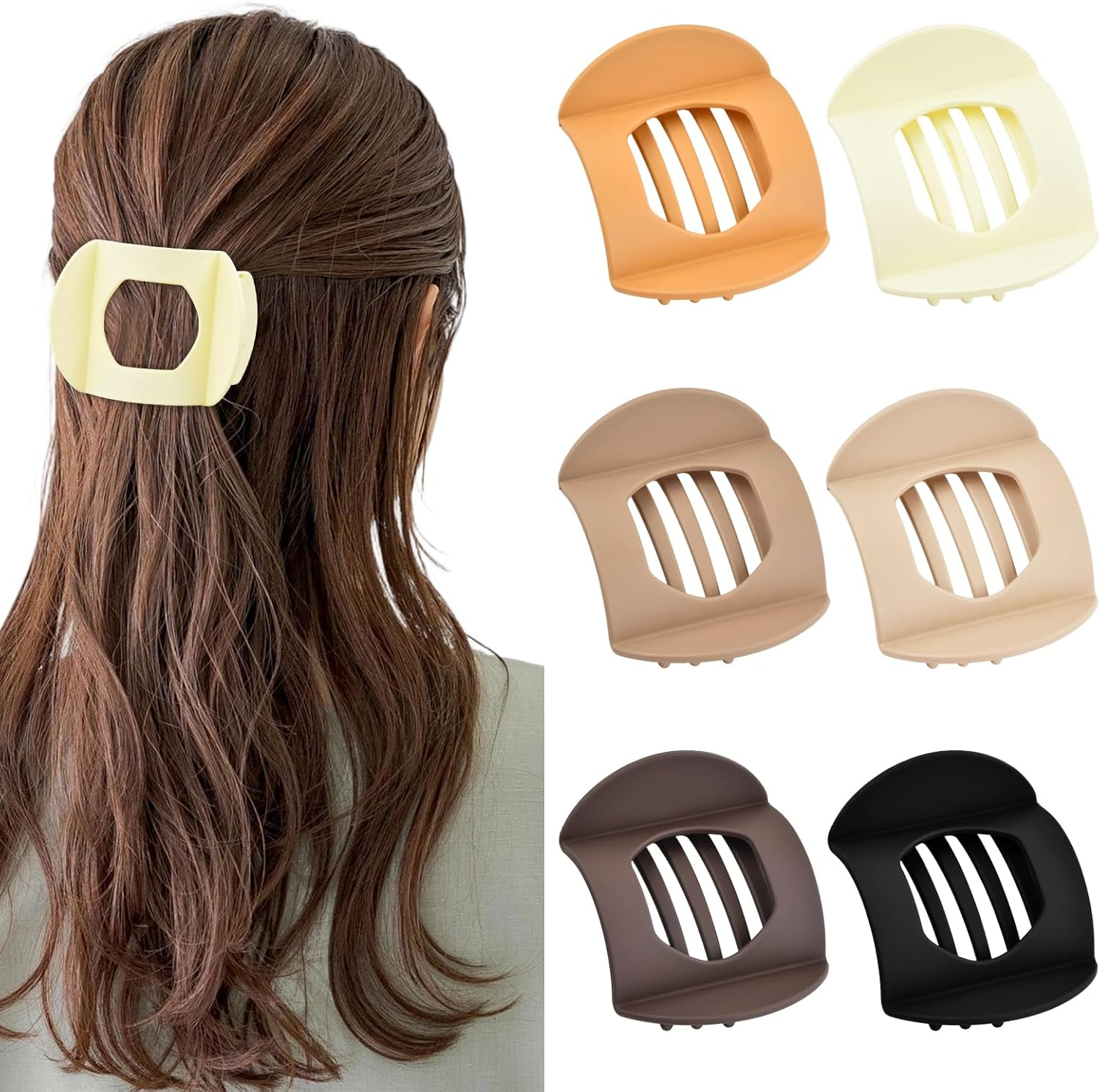 Pack of 6 Flat Hair Clips, Flat Hair Clips, Women'S French Hair Clip, Curved Design, round for Women and Girls, Flat Clips with Strong Hold for Thick and Thin Hair