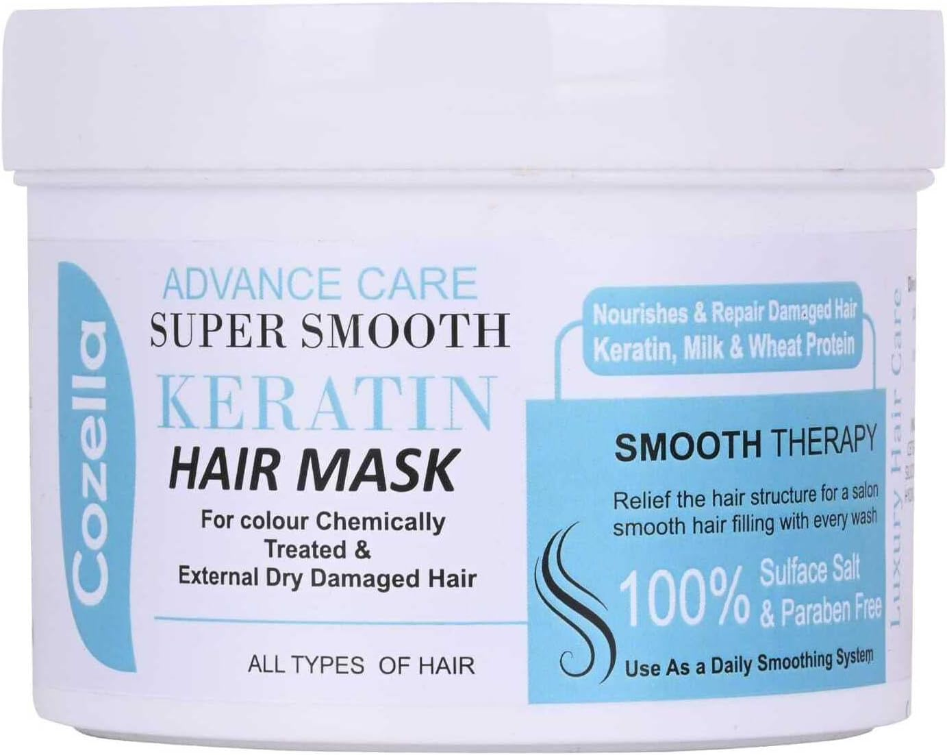 Cozella Advance Care Supre Smooth Keratin Hair Mask |For Colour Chemically Treated & External Dry Damaged Hair |Sulfate and Paraben Free| All Hair Types | 500ML image number 4