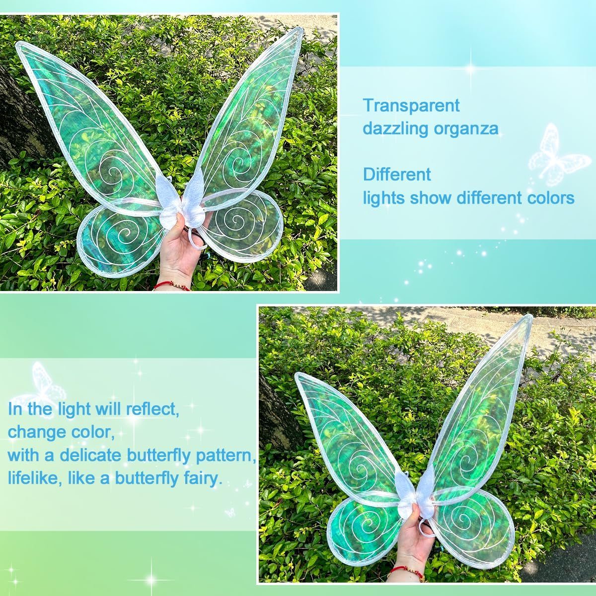 Poptrend Fairy Wings for Adults, Butterfly Wings for Girls Fairy Party Halloween Sparkle Angel Wings Dress up Favor image number 5