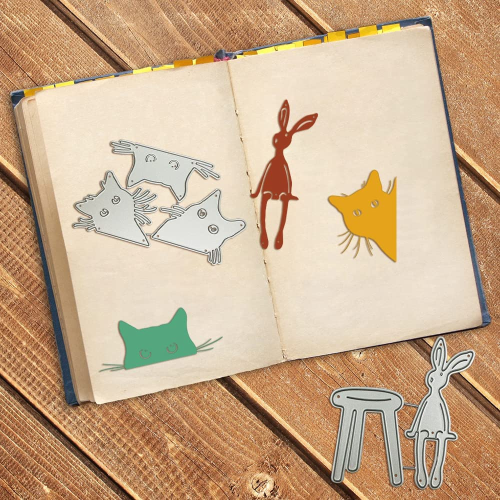 SENHAI 3 Sets Die Cuts for Card Making, Metal Cutting Dies: Bunny, Kitten, Happy Birthday image number 2