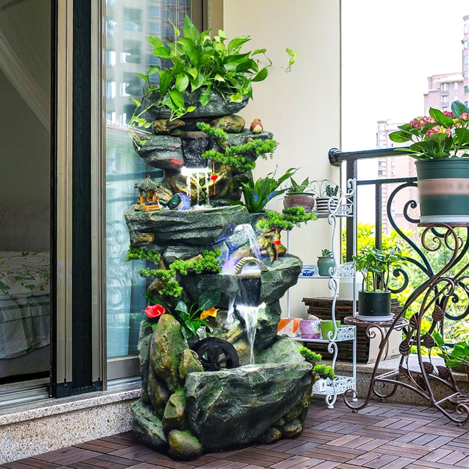 Outdoor Fountain Large Floor Standing Water Fountain with Decoration with Feng Shui Wheel and Rockery for Living Room Office Garden(Large) image number 6