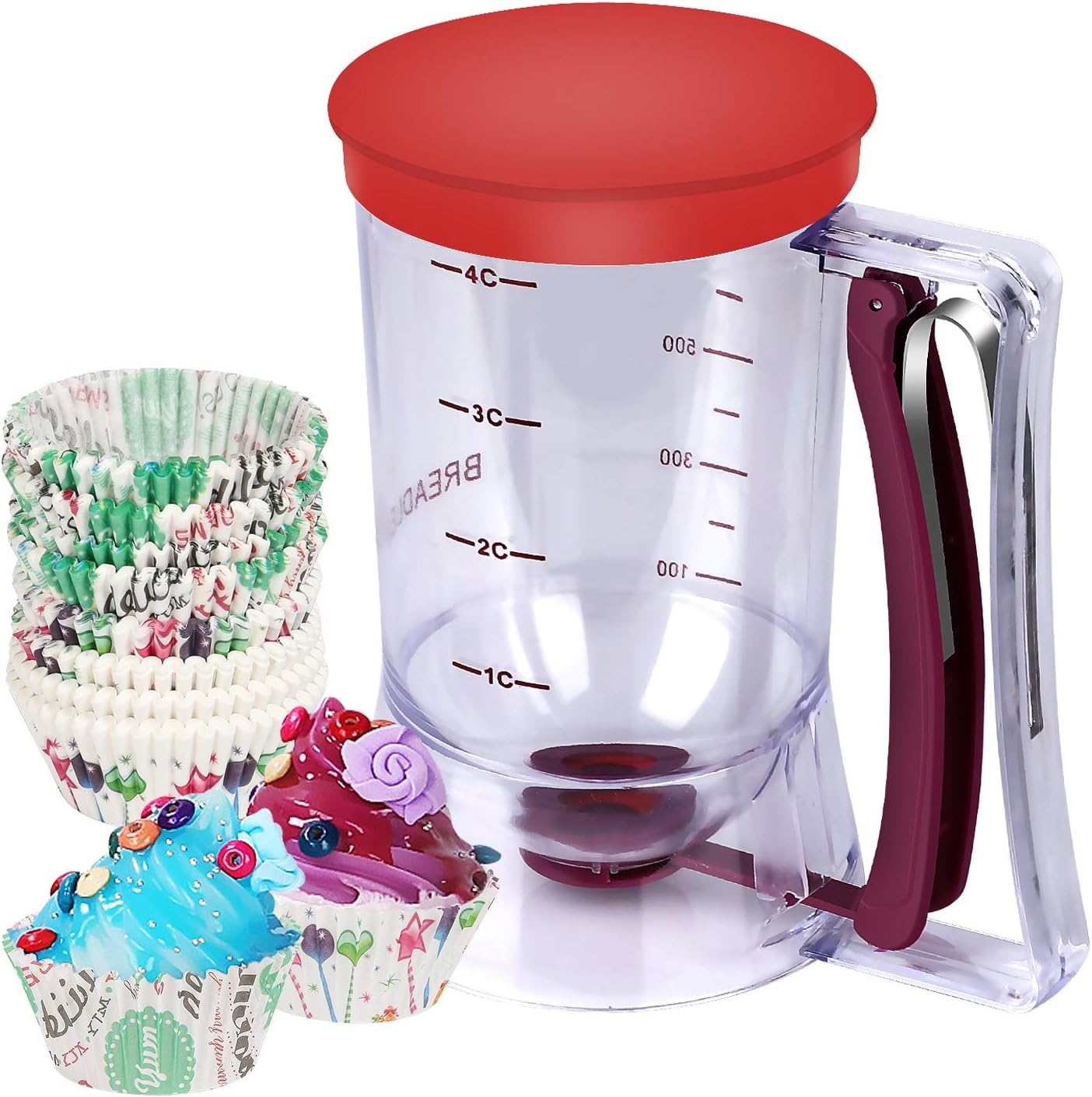 BBSTARZ Batter Separator Cupcakes Pancakes Cookie Cake Waffles Batter Dispenser Cookie Separator Batter Cream Speratator Cup Measuring Baking Tools (Purple+Red) - Purple+Red image number 2