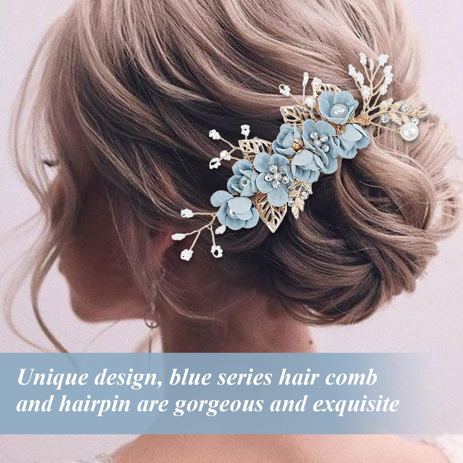 1 Blue Hair Comb, 2 Blue Hair Pins, Wedding Party Headpiece, Prom Accessories, Photo Decoration Props image number 4