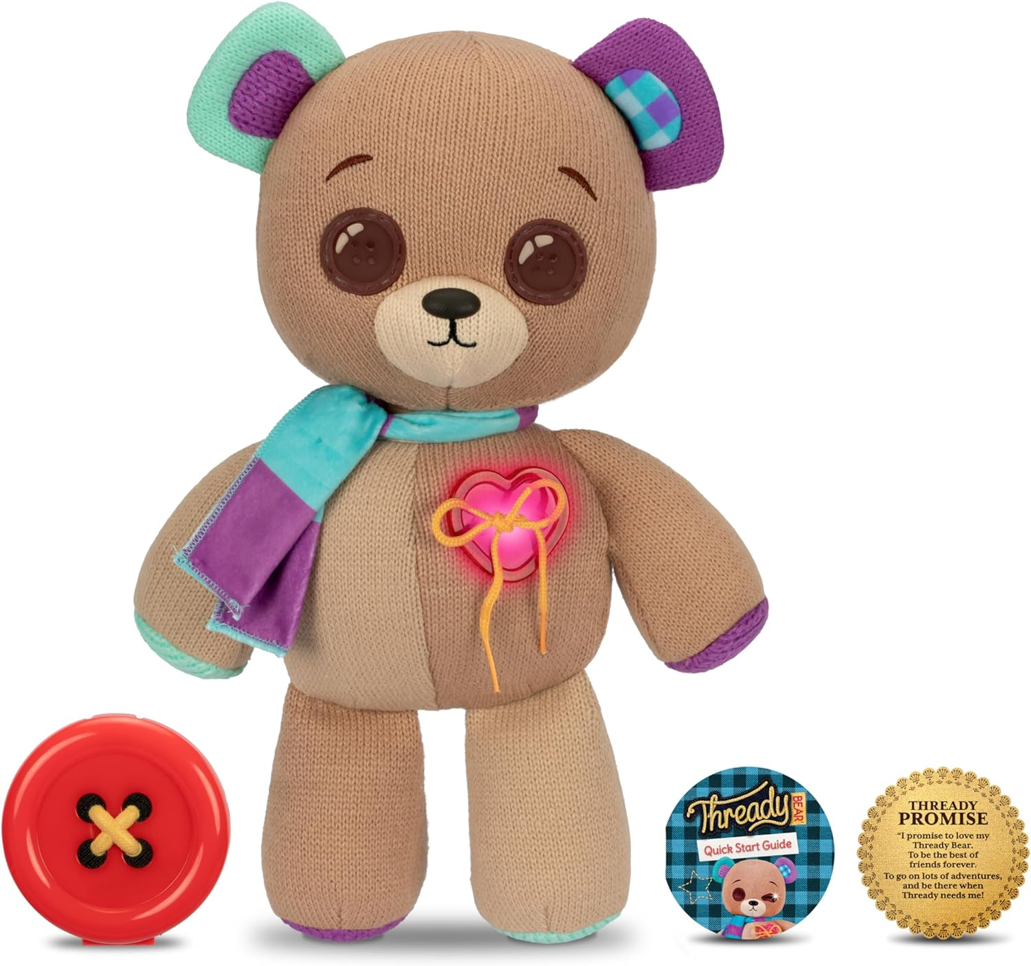 Thready Bear - Interactive 14" Plush Teddy Bear. Make a Wish & Bear Comes to Life. Magical Expressive Button Eyes - Happy, Sad, Winks & Blinks. 70+ Expressions & Reactions. Batteries Included. Ages 3+ image number 2