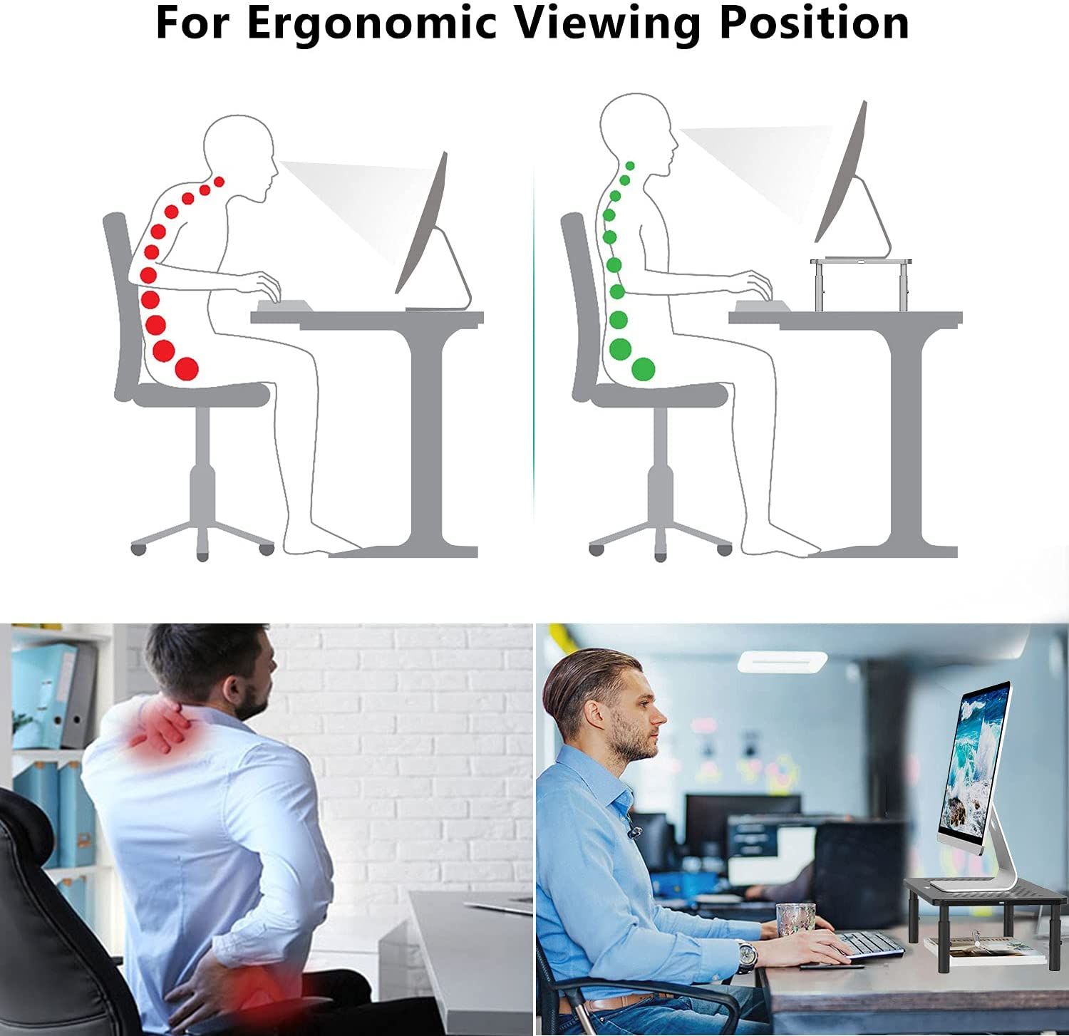 WALI Computer Monitor Stand for Desk, Adjustable Laptop Riser, Desk Monitor Stand underneath Storage for Office, Home, School Supplies (STT003), 1 Pack, Black image number 2