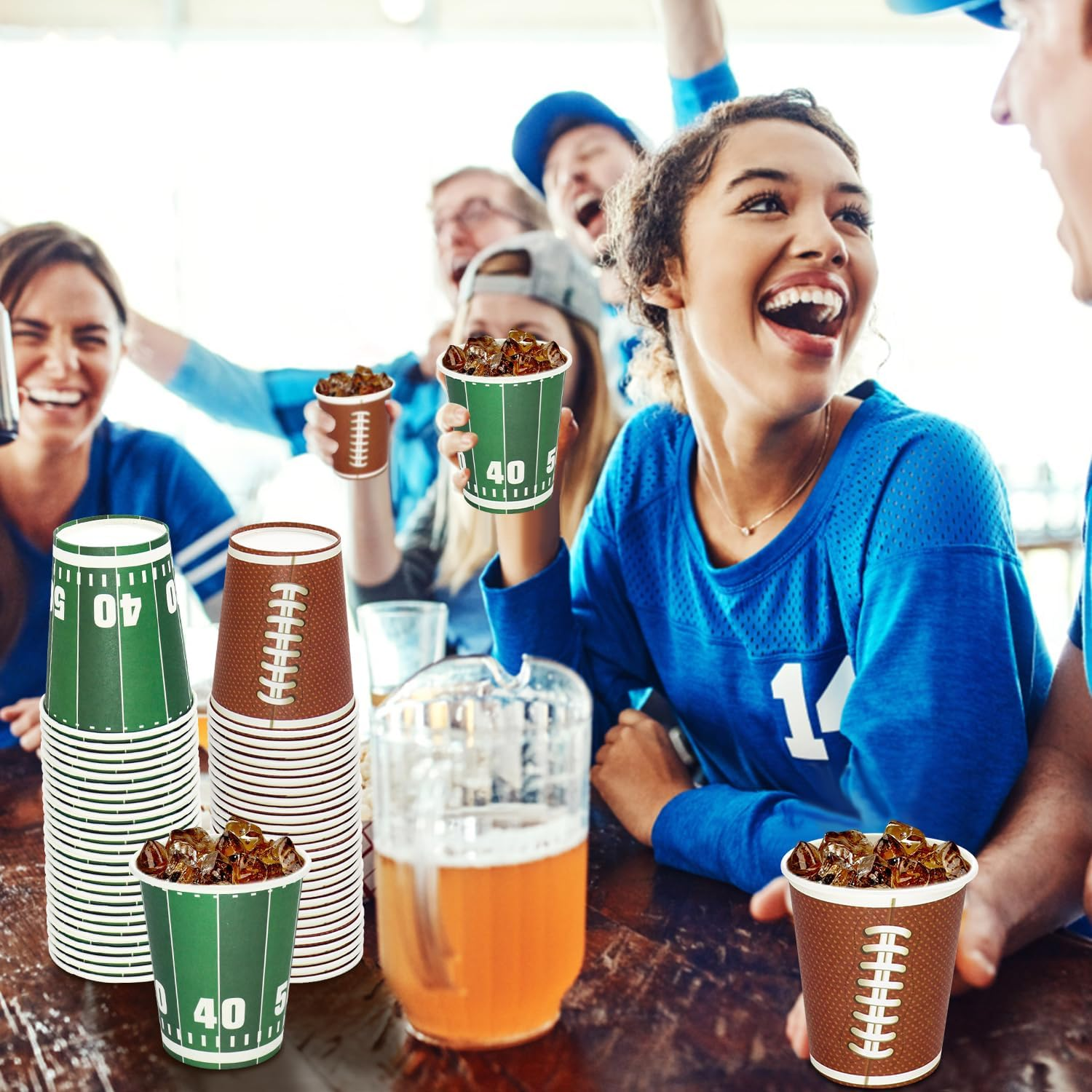 100 Pack Football Themed Disposable Paper Cups 9 OZ Football Birthday Decorations (Football) image number 5