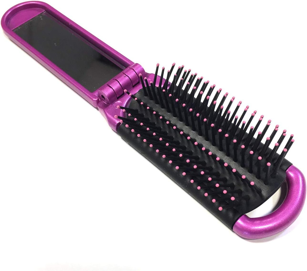 ALAZCO 2 Assorted Colors Folding Hair Brush with Mirror Compact Pocket Size Travel Car Gym Bag Purse Locker Swimming Camping Sleepover Gift and More image number 1